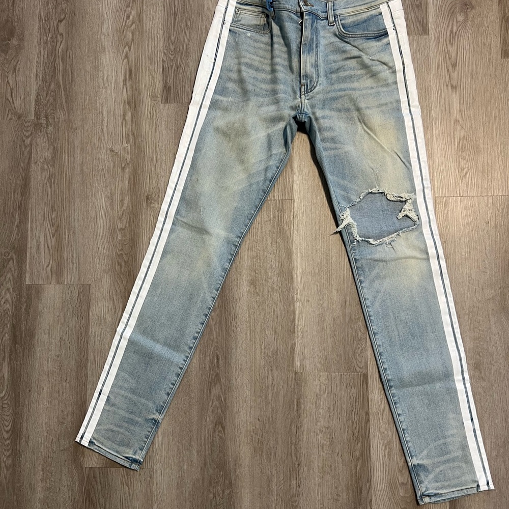 Stylish Blue Jeans with White Side Stripes